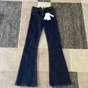 zara high waist skinny flare in zack blue jeans